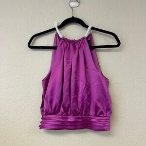 Nana Jacqueline Embellished Satin Tank Top Purple Size XS NWT